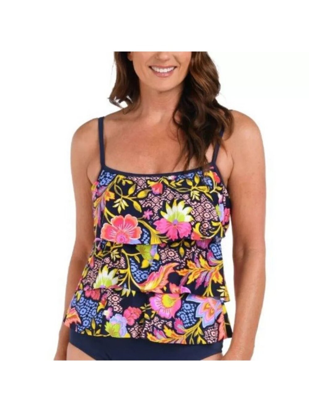 Maxine of Hollywood Size 8 Ornamental Garden Triple Tiered Swim Tankini Top NWT